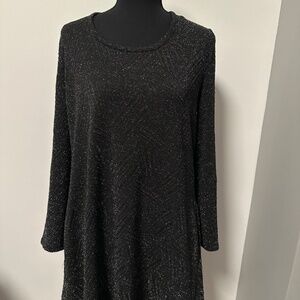 *NINA LEONARD* Black x Sparkle Long Sleeve Dress Size Large